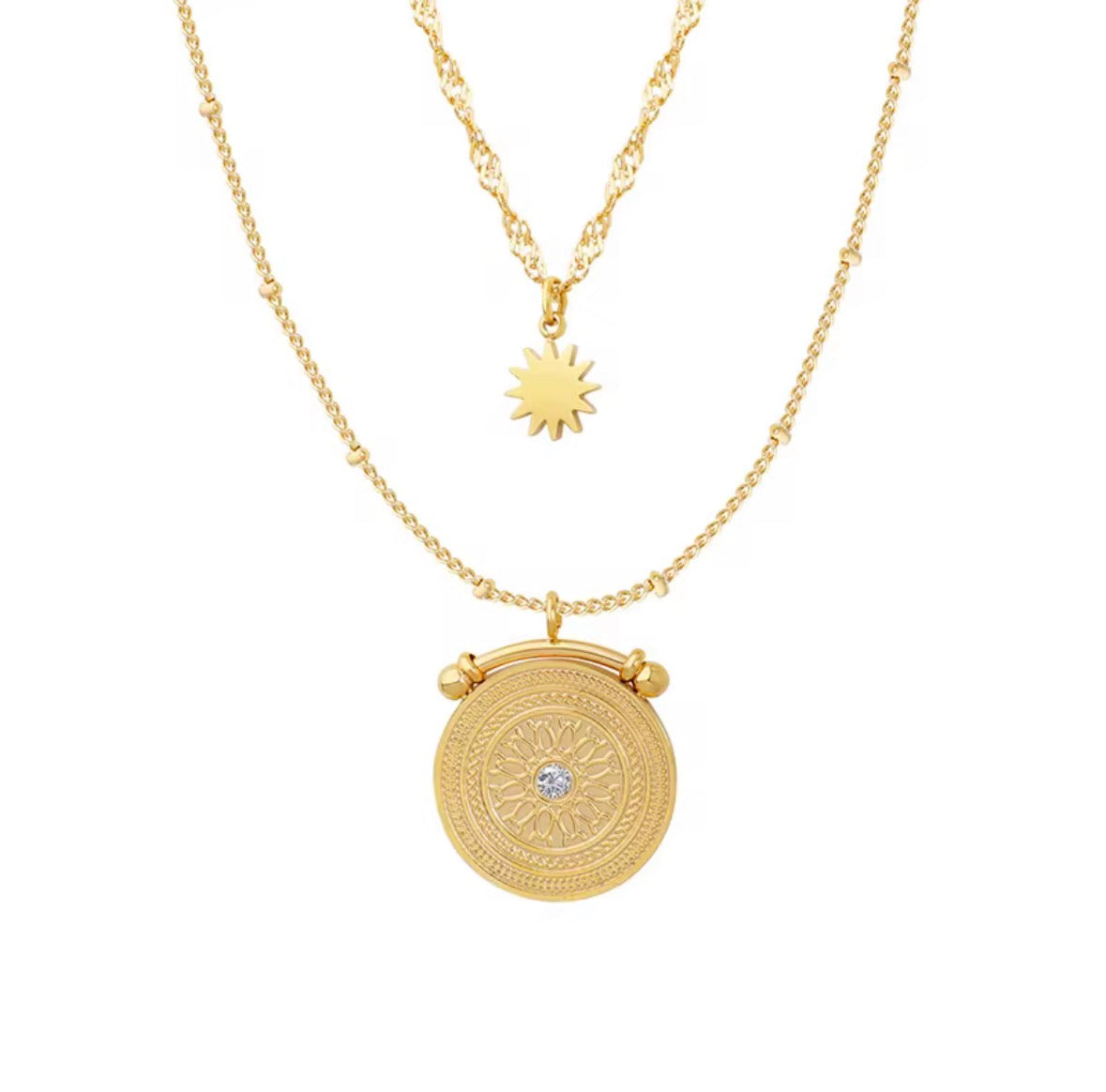 Core Golden Sol Layered Medallion Necklace
