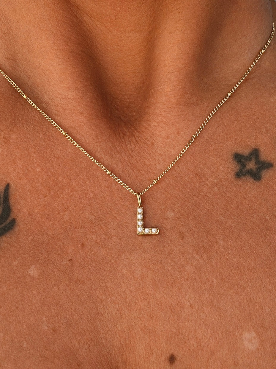 Core Pearl Initial Charm Necklace – 18K Gold PVD Stainless Steel