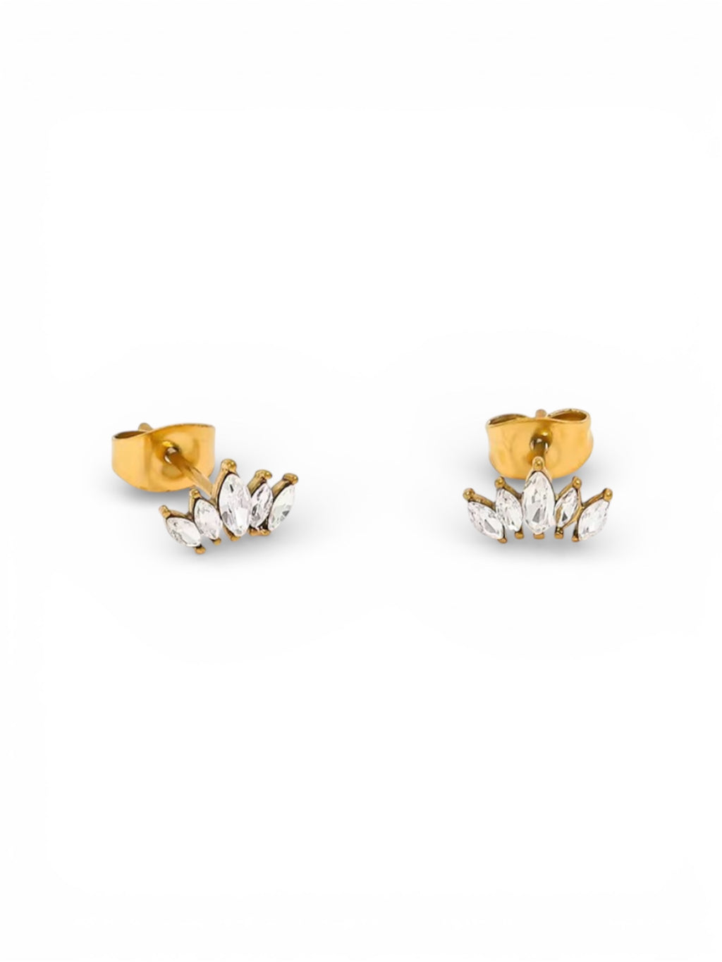 Core Zircon Crown Studs | 18K PVD Gold 304 Stainless Steel Waterproof Jewelry