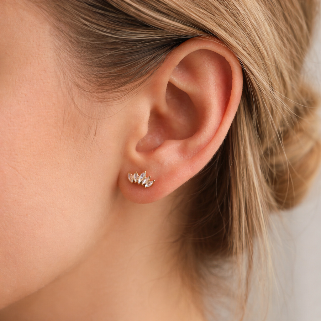 Core Zircon Crown Studs | 18K PVD Gold 304 Stainless Steel Waterproof Jewelry