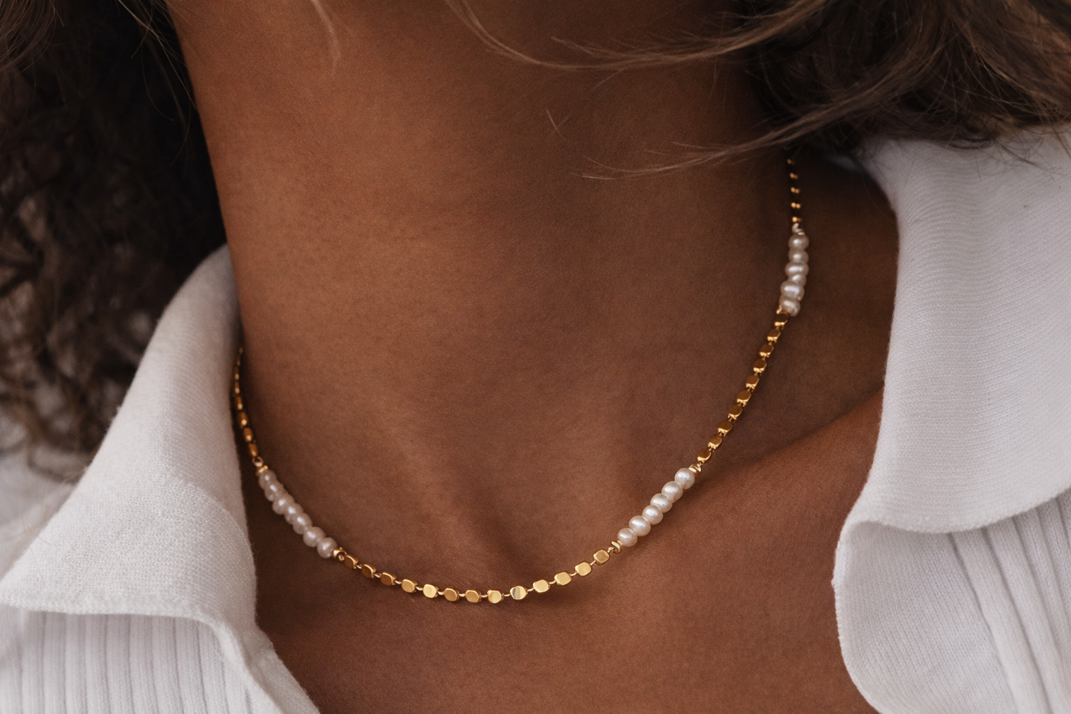 Core The Pearl Line Necklace | 18K PVD Gold 304 Stainless Steel Waterproof Jewelry