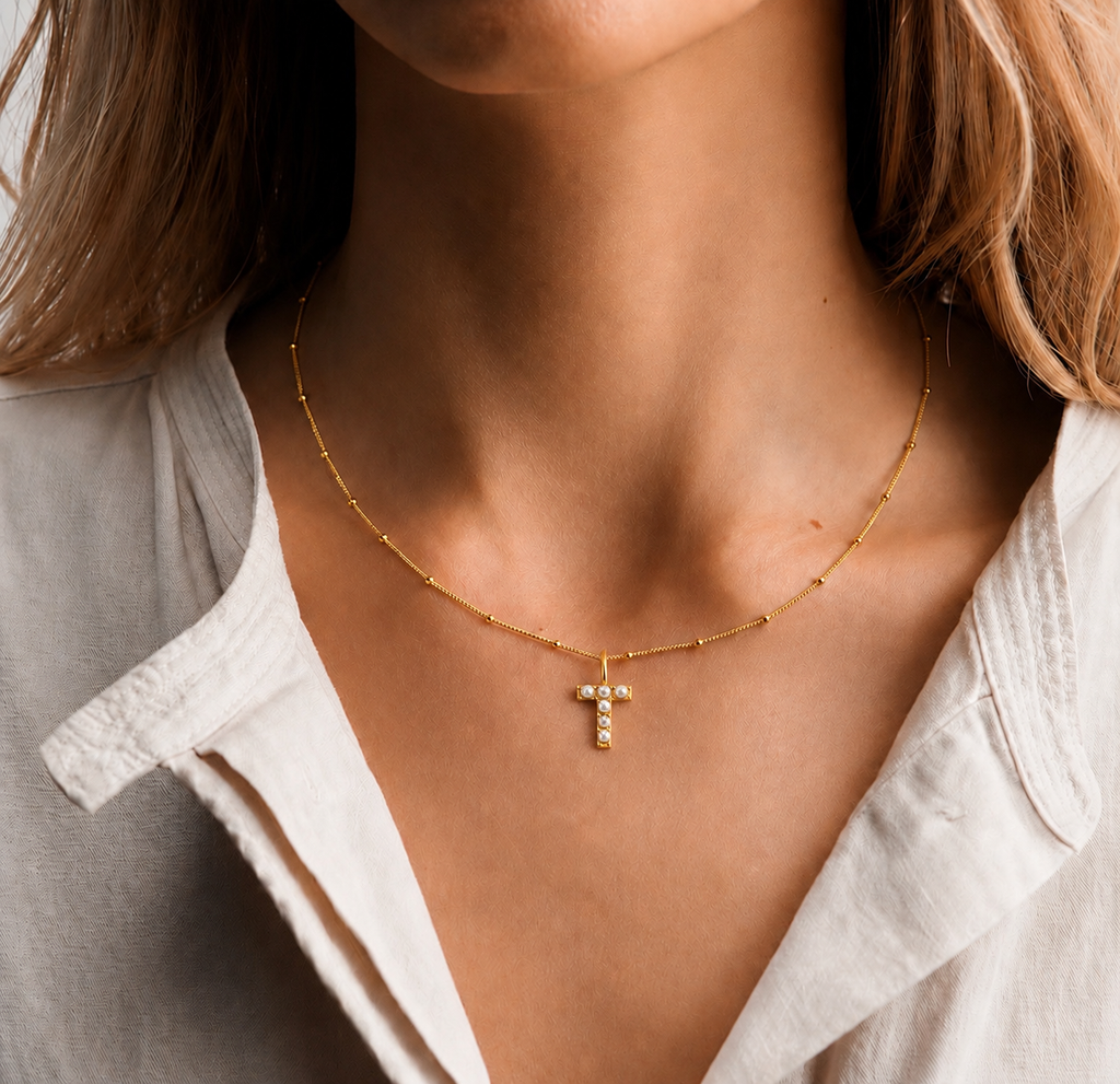Core Pearl Initial Charm Necklace – 18K Gold PVD Stainless Steel